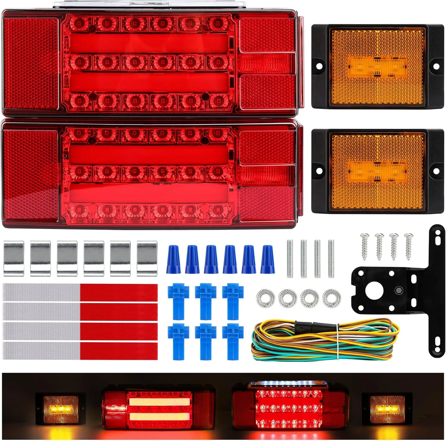 METOWARE 12V Submersible LED Trailer Lights Kit, Rectangular Waterproof Tailer Light Utility Brake Turn License Tail Lights for Camper Truck RV Boat Snowmobile