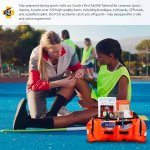 MFASCO Sports First Aid Kit Bag – 326-Piece Athletic Medical Kit in Orange EMT Bag, Coach's First Aid Kit for Youth Sports, Soccer, Football, Emergency Sports Kit Supplies for Athlete Sports Injuries