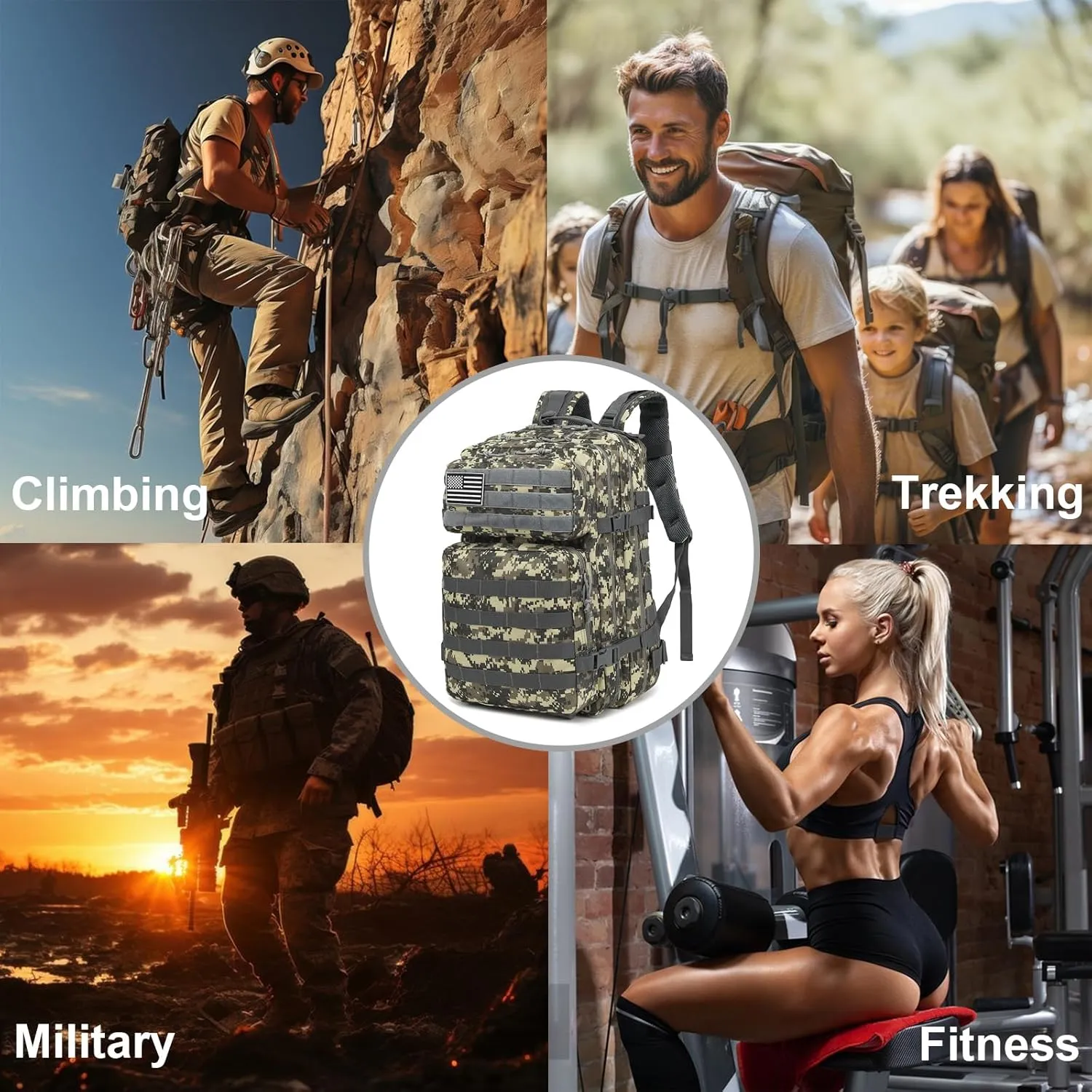 Military Tactical Backpack for Men Women, 3 Day Assault Pack Army Molle Bag Hiking Backpacks (ACU Camo)