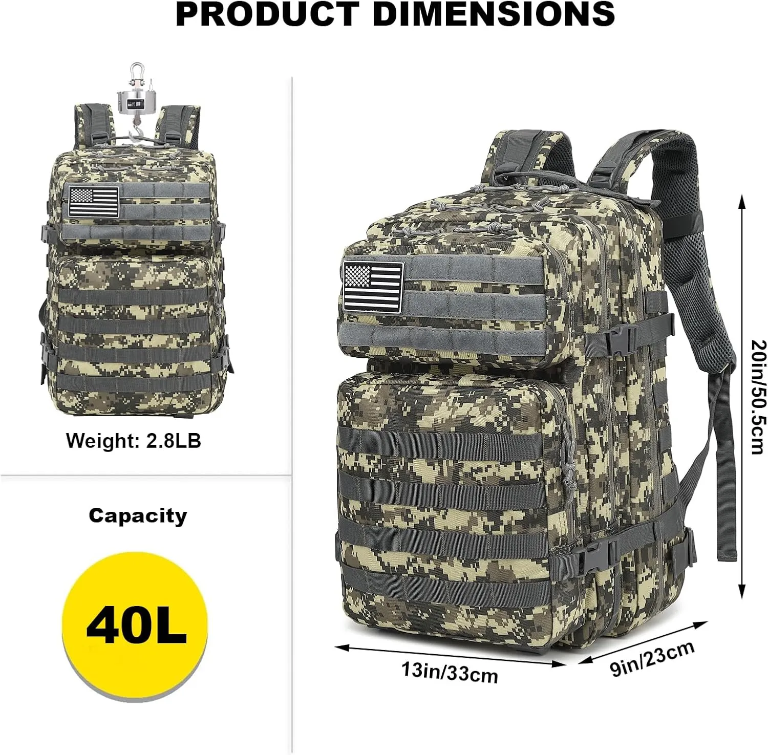 Military Tactical Backpack for Men Women, 3 Day Assault Pack Army Molle Bag Hiking Backpacks (ACU Camo)