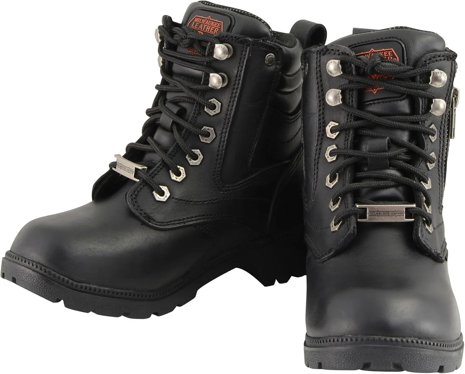 Milwaukee Leather Women's Black Waterproof Lace-Up Motorcycle Biker Rider Boots w/Side Zipper MBL9321WP