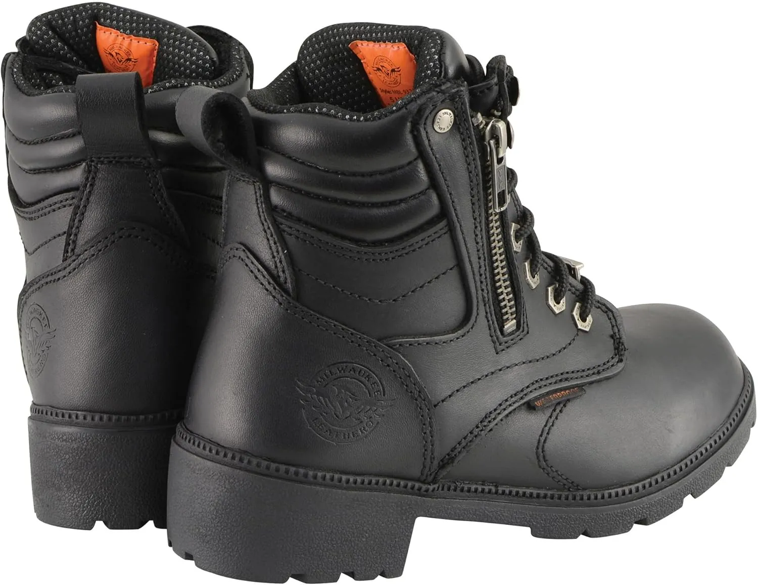 Milwaukee Leather Women's Black Waterproof Lace-Up Motorcycle Biker Rider Boots w/Side Zipper MBL9321WP