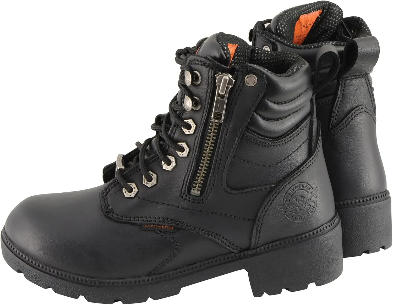 Milwaukee Leather Women's Black Waterproof Lace-Up Motorcycle Biker Rider Boots w/Side Zipper MBL9321WP