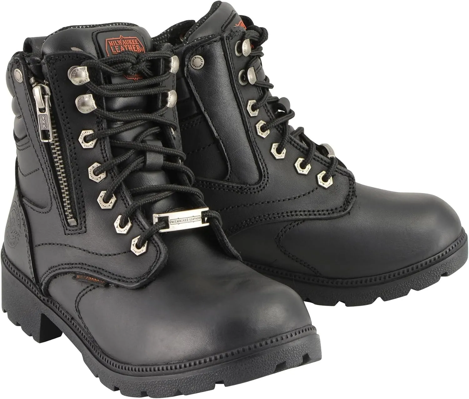 Milwaukee Leather Women's Black Waterproof Lace-Up Motorcycle Biker Rider Boots w/Side Zipper MBL9321WP