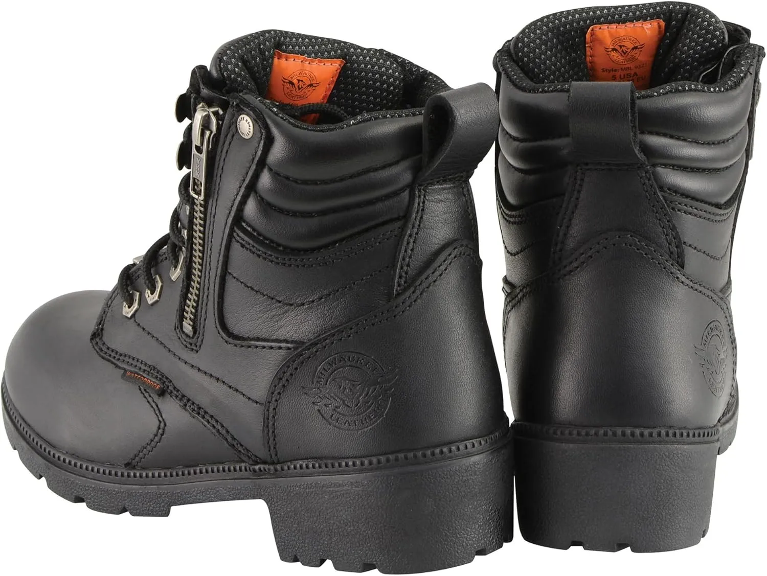 Milwaukee Leather Women's Black Waterproof Lace-Up Motorcycle Biker Rider Boots w/Side Zipper MBL9321WP