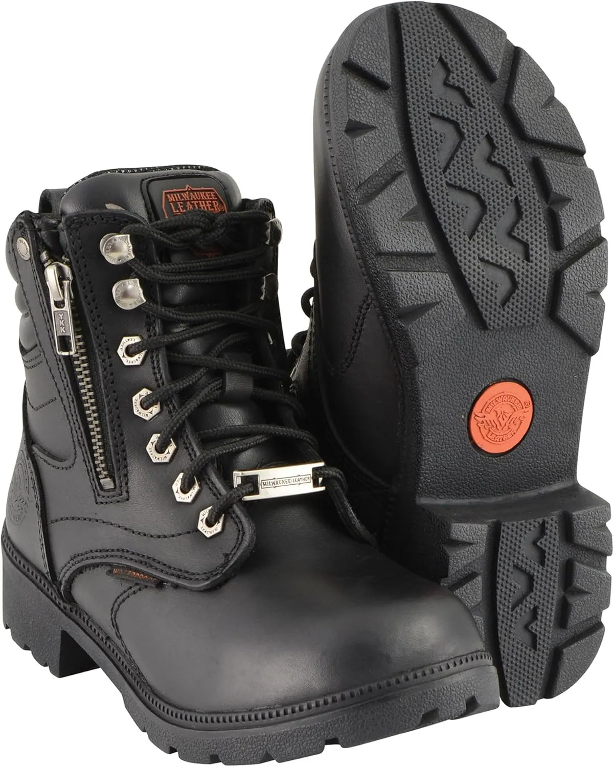Milwaukee Leather Women's Black Waterproof Lace-Up Motorcycle Biker Rider Boots w/Side Zipper MBL9321WP
