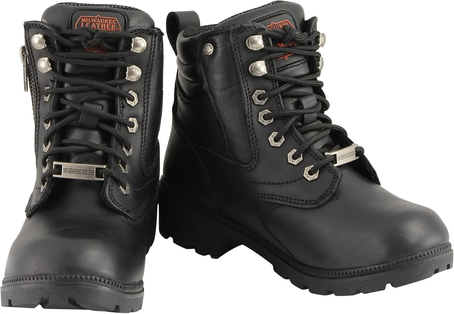Milwaukee Leather Women's Black Waterproof Lace-Up Motorcycle Biker Rider Boots w/Side Zipper MBL9321WP