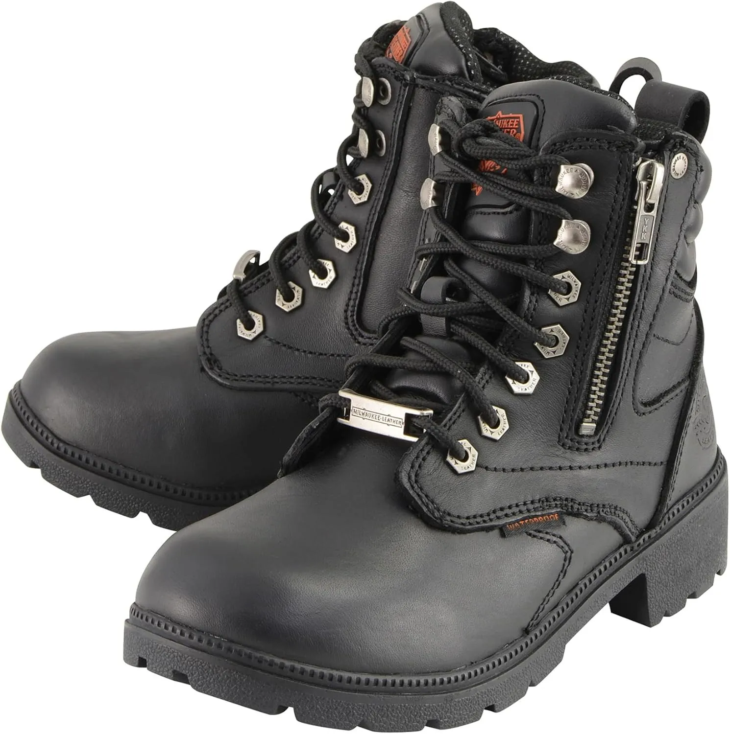 Milwaukee Leather Women's Black Waterproof Lace-Up Motorcycle Biker Rider Boots w/Side Zipper MBL9321WP