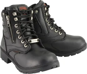 Milwaukee Leather Women's Black Waterproof Lace-Up Motorcycle Biker Rider Boots w/Side Zipper MBL9321WP