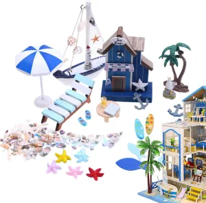 Miniature Kit | 26 Pieces Beach Miniature House Decoration Small Doll House | Beach House Miniature Kit for Friends, Kids, Family