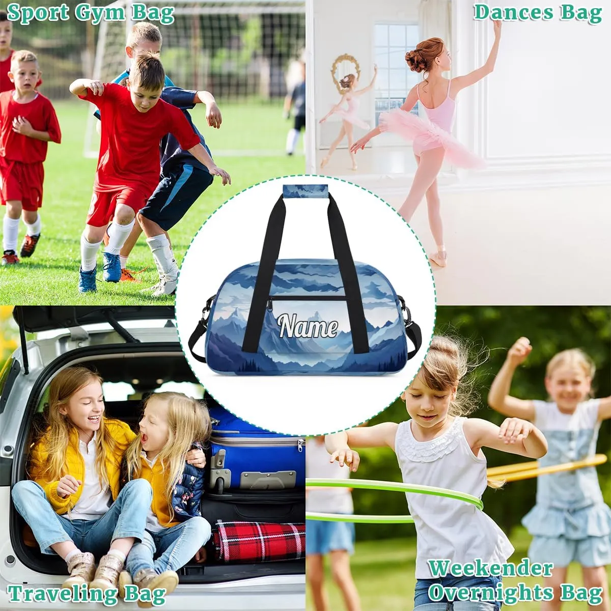 Misty Forest Mountain Custom Sports Gym Bag Personalized Dance Bag Teens Travel Weekender Overnight Carry On Bag Boys Girls Waterproof
