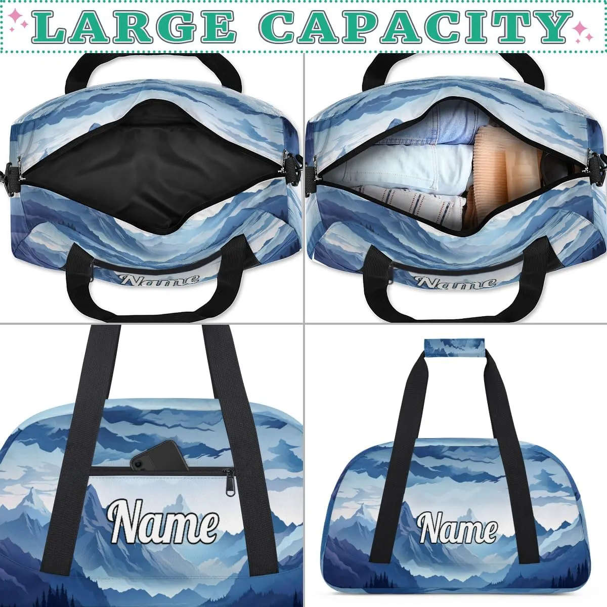 Misty Forest Mountain Custom Sports Gym Bag Personalized Dance Bag Teens Travel Weekender Overnight Carry On Bag Boys Girls Waterproof