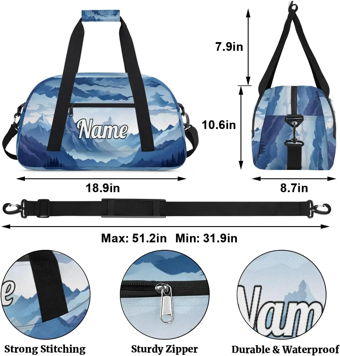 Misty Forest Mountain Custom Sports Gym Bag Personalized Dance Bag Teens Travel Weekender Overnight Carry On Bag Boys Girls Waterproof
