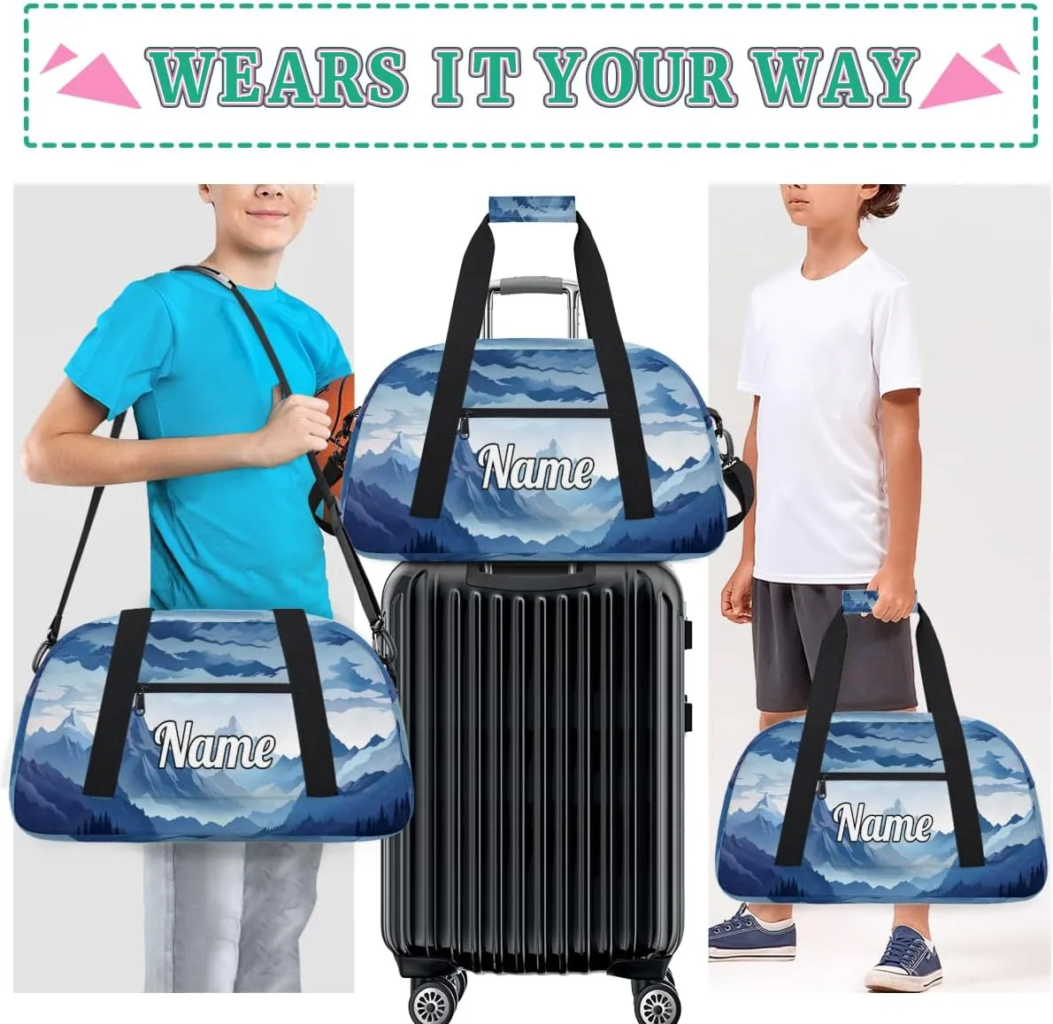 Misty Forest Mountain Custom Sports Gym Bag Personalized Dance Bag Teens Travel Weekender Overnight Carry On Bag Boys Girls Waterproof