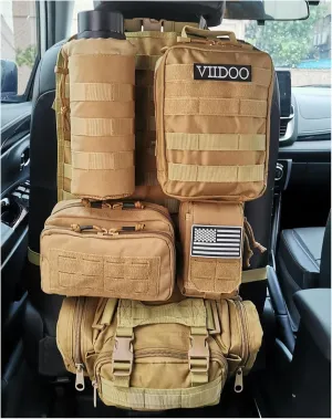 Molle Seat Back Organizer with 5 Pouches, Tactical Seat Covers, Molle Tactical Vehicle Organizers Panel Car Seat Covers Protector for Truck