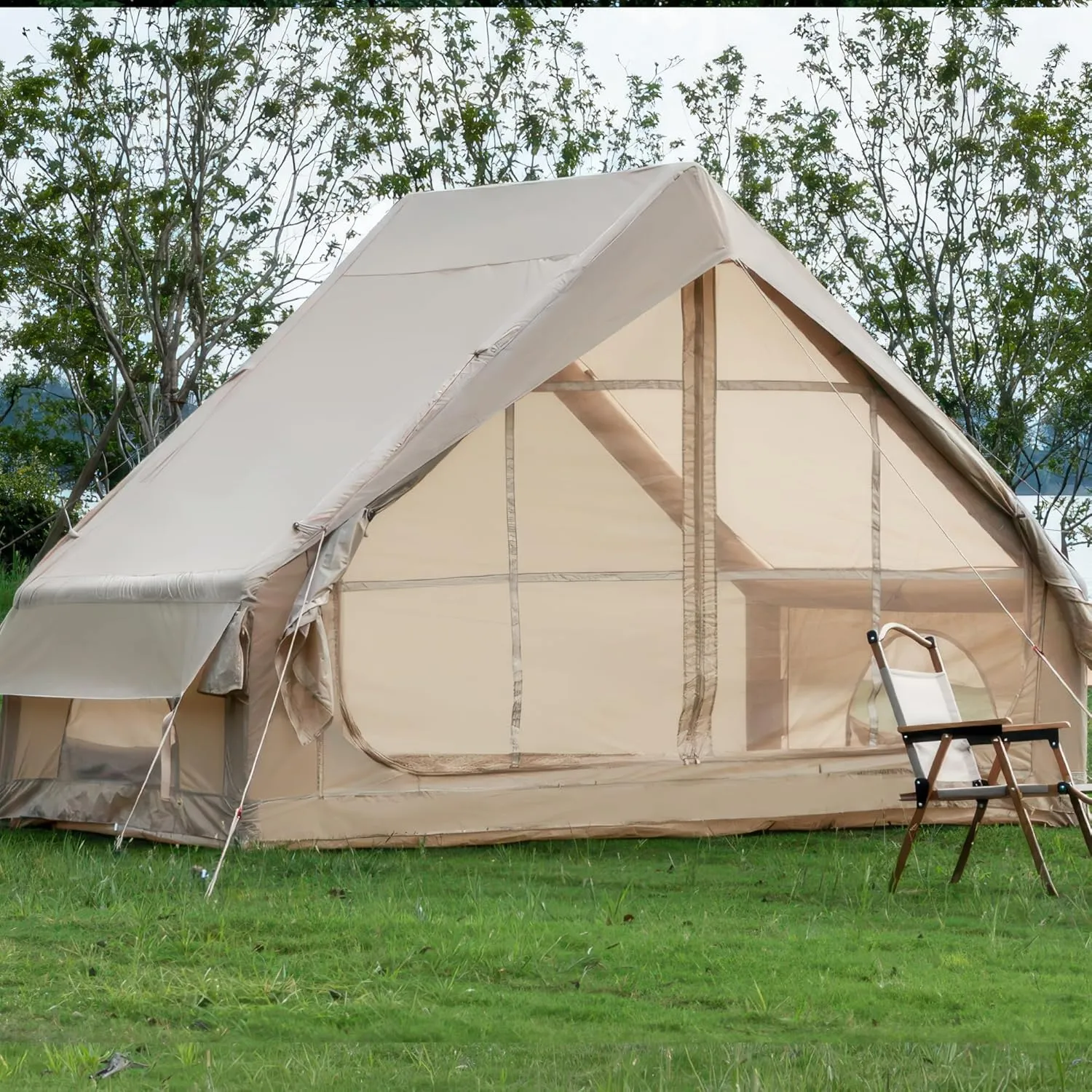 Mordern Outdoor Inflatable Tent with Pump for 4-6 Person - Easy Setup, 4 Season Waterproof, Large Space, 12 Mesh Windows Blow up Tent for Camping