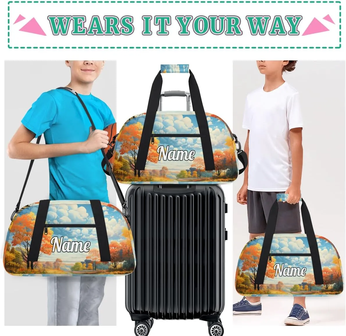 Mountain Landscape Natural Vector Custom Sports Gym Bag Personalized Dance Bag Teens Travel Weekender Overnight Carry On Bag Boys Girls Waterproof