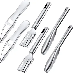 Mudder 6 Pieces Fish Scaler Remover Brush Stainless Steel Sawtooth Scarper Remover with Handle Multi-functional Bottle Opener for Kitchen Tool Faster and Easier Fish Scales Skin Removing Peeling