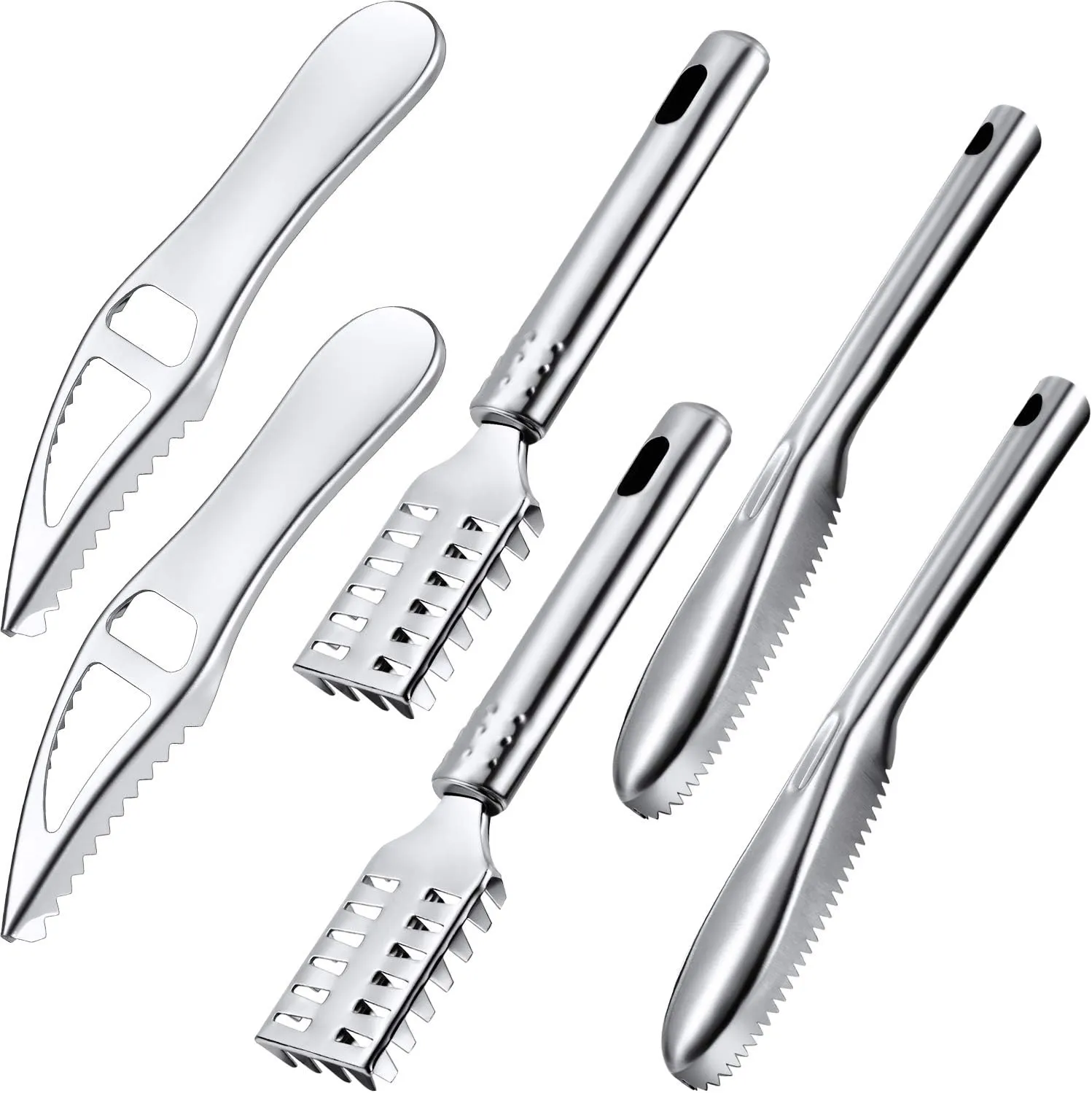 Mudder 6 Pieces Fish Scaler Remover Brush Stainless Steel Sawtooth Scarper Remover with Handle Multi-functional Bottle Opener for Kitchen Tool Faster and Easier Fish Scales Skin Removing Peeling