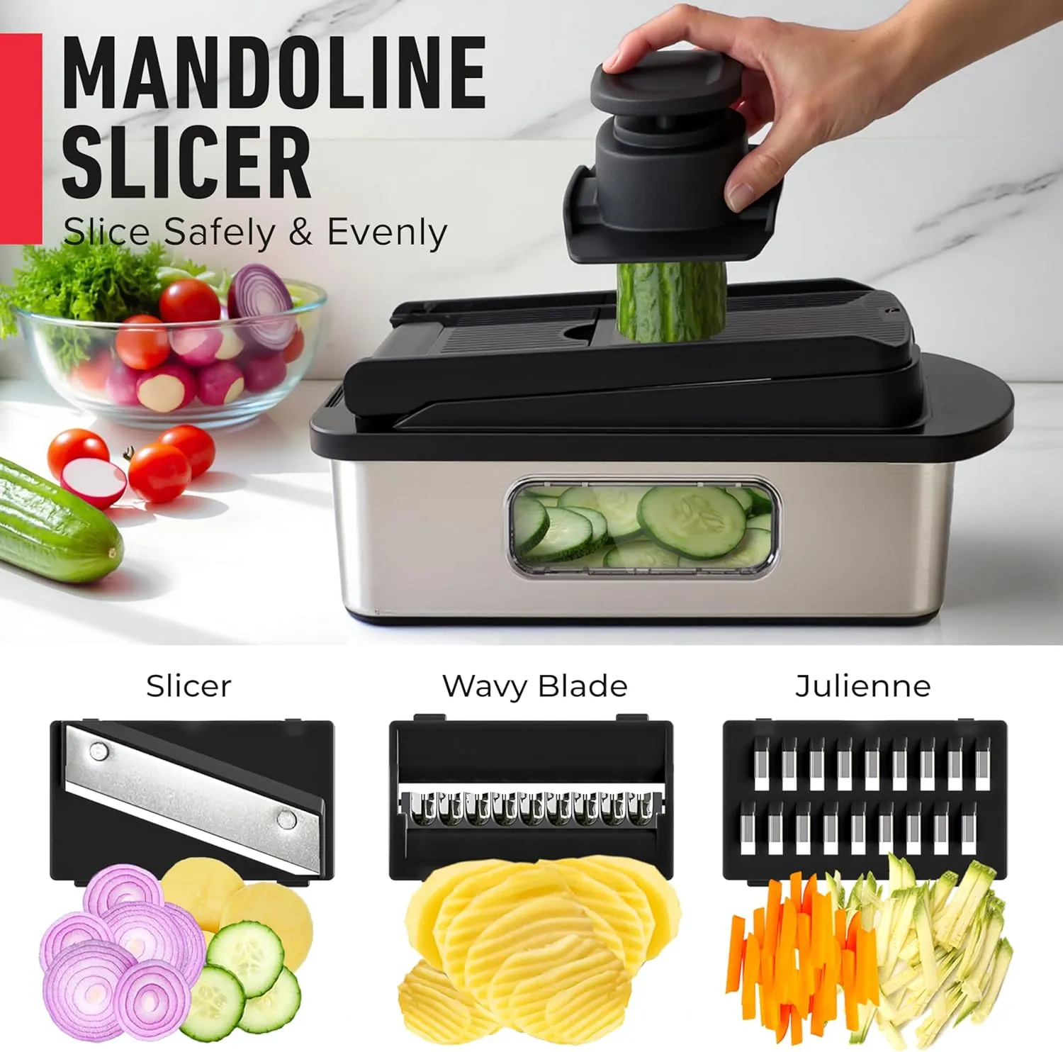 Mueller Pro-Series 10-in-1, 8 Blade Stainless Steel Multi Vegetable Chopper And Mandoline Slicer, Kitchen Tools and Gadgets, Food and Veggie Chopper, Mincer, Dicer, French Fry Cutter, Black