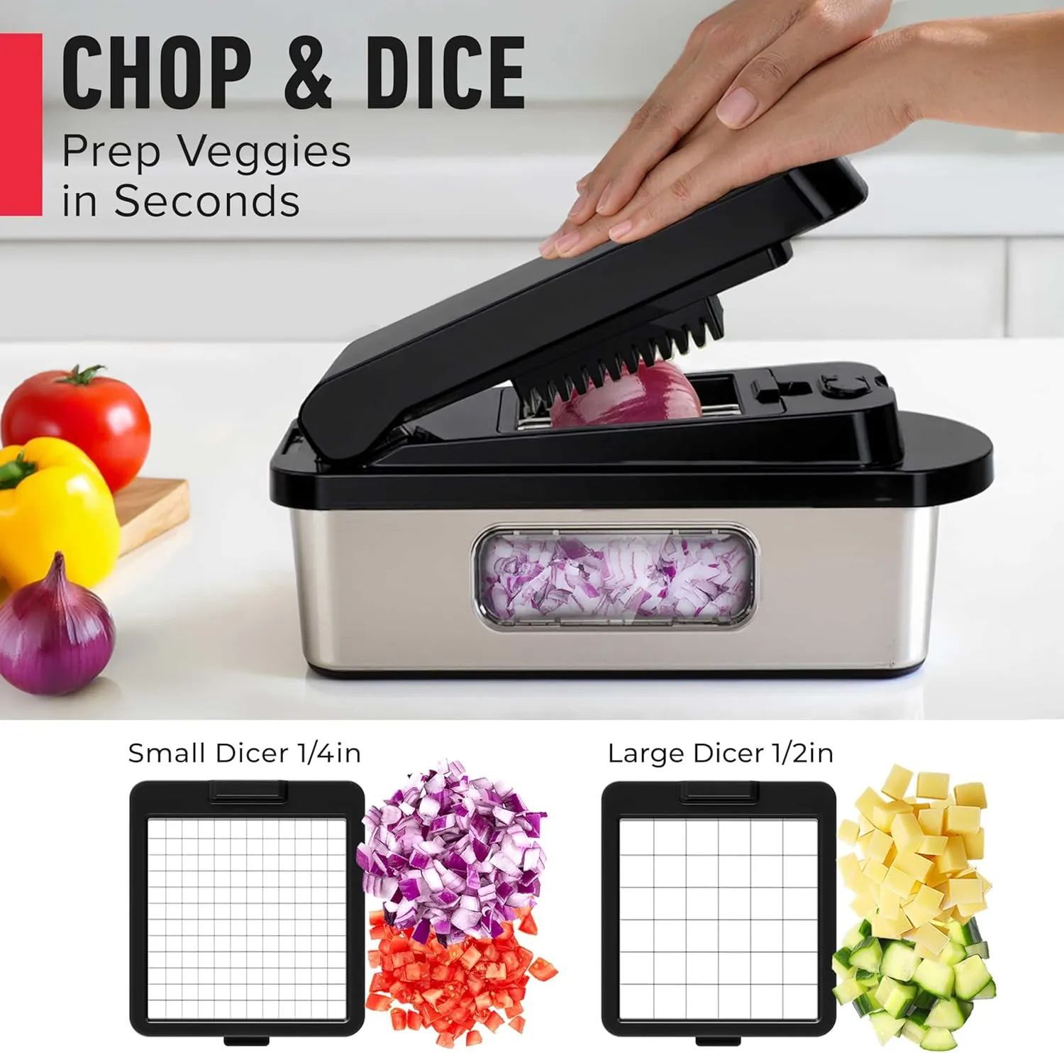 Mueller Pro-Series 10-in-1, 8 Blade Stainless Steel Multi Vegetable Chopper And Mandoline Slicer, Kitchen Tools and Gadgets, Food and Veggie Chopper, Mincer, Dicer, French Fry Cutter, Black