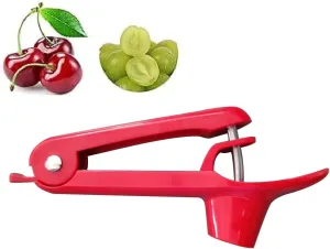 Multi Cherry Pitting Tool, Cherry Piter, Cherry Bone Remover with Stainless Steel Rod, Olive Depiter, (Red)