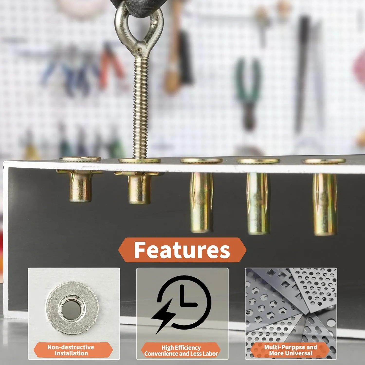 Multi-Grip Rivet Nut Installation Tool Set Pre-Bulbed Shank Flat Head Threaded Insert Nut Plus Nuts Assortment Kit Cross Rivnut for Construction Industrial (5/16-18(Plus Nut Tool-6pcs, Stainless))