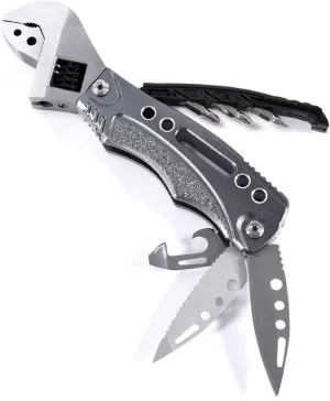 Multifunctional Adjustable Wrench, 12-in-1 Safety Lock Emergency Tool, Outdoor Wrench with Screwdriver, Tooth Knife, Bottle Opener, Suitable for Home Use, Outdoor, Etc.