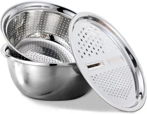 Multifunctional Stainless Steel Basin with Grater, 3 in 1 Stainless Steel Shredding & Drainage Chopping Basin, Vegetable Cutter with Drain Basket