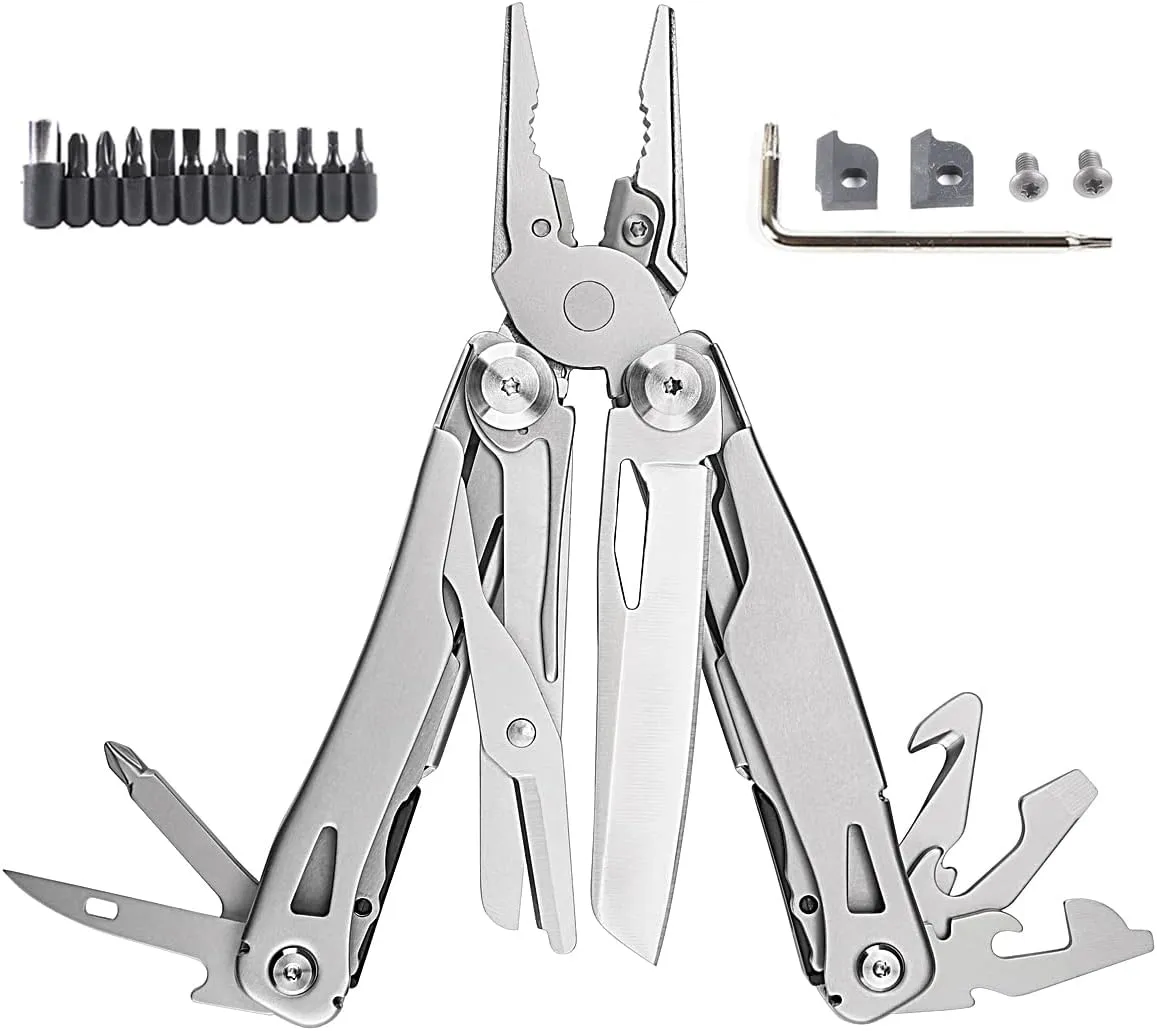 Multitool Pliers Scissors with Replaceable Jaws Stainless Steel Pocket Multitools Pliers and Scissors with Pocket clip for Camping Hiking and Daily Maintenance
