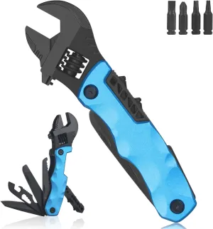 Multitool Wrench, Adjustable Wrench with Flathead Phillips Screwdriver, Nail File, Bottle Can Opener, Screwdriver reservoir, Multifunctional Purpose Stainless Steel Tool (blue)
