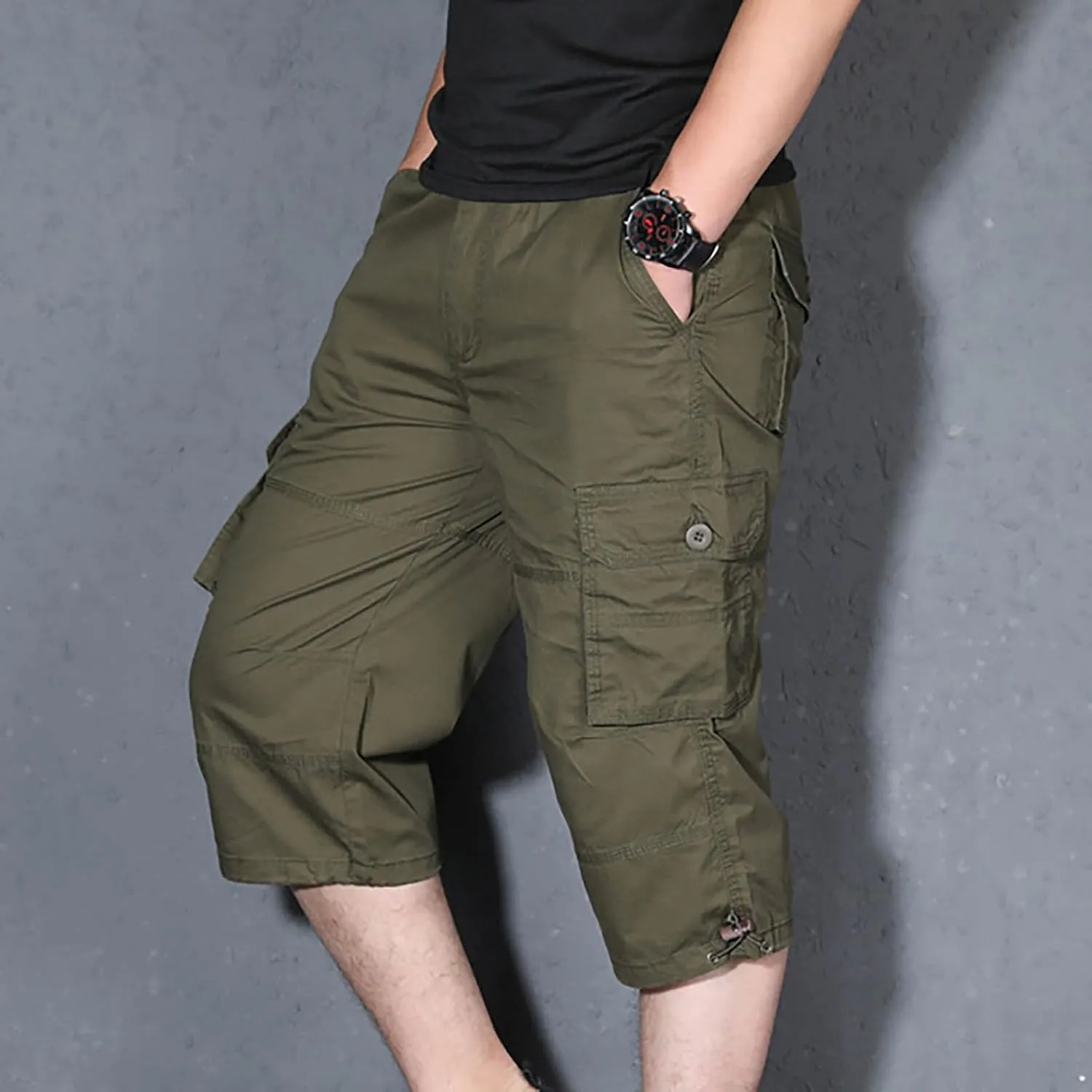 Muscularfit Men Cargo Pants Regular Fit Solid Cotton Multi Pockets Tooling Shorts Casual Loose Outdoor Sports Sweatpants 2023
