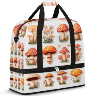 Mushroom Colorful Foldable Duffle Bag with Shoes Compartment Large Capacity Waterproof Travel Weekender Bag Overnight Bag for Sports Gym