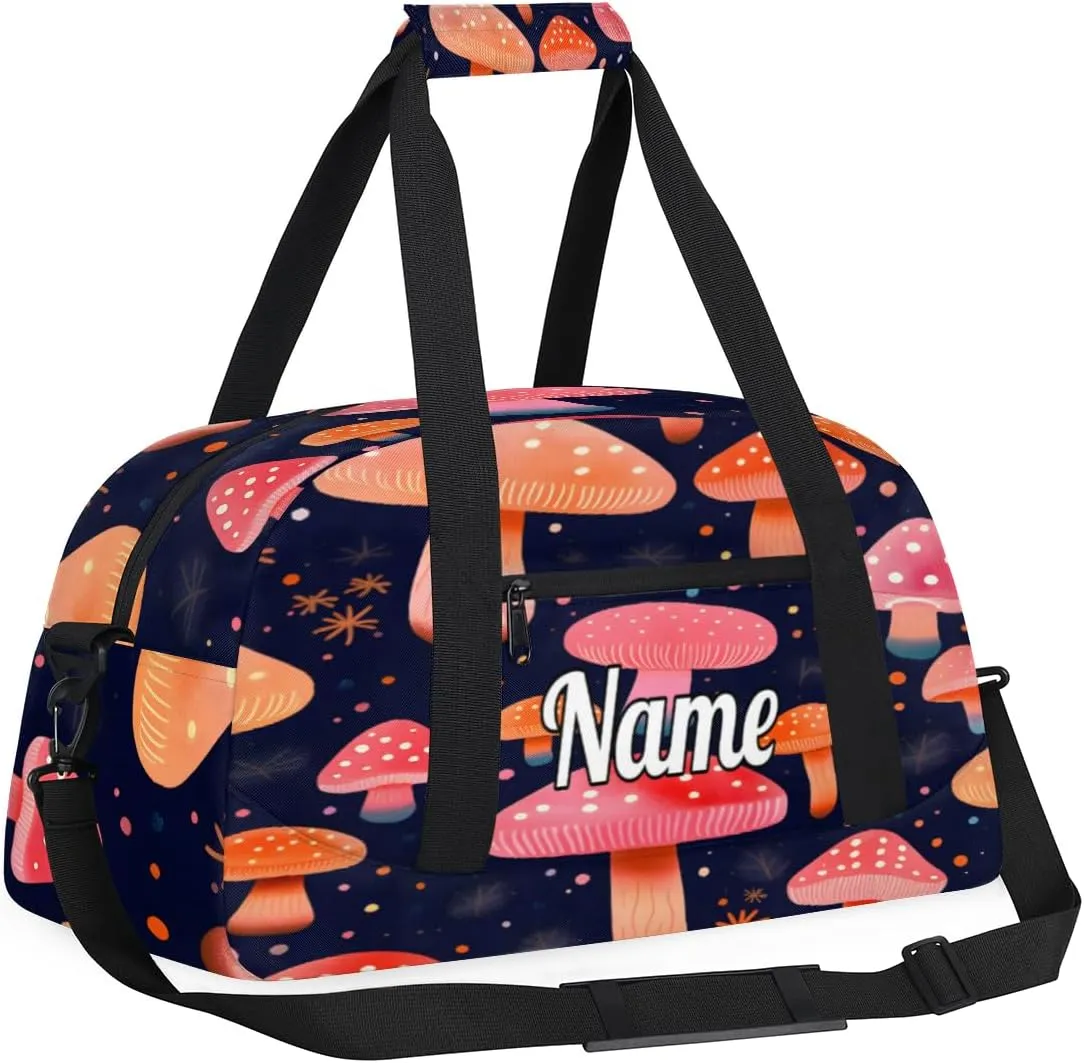 Mushroom Plant Custom Name Sport Duffel Bag Dance Bag for Girls Teens Personalized Ballet Bag Gift for Birthday Christmas Helloween