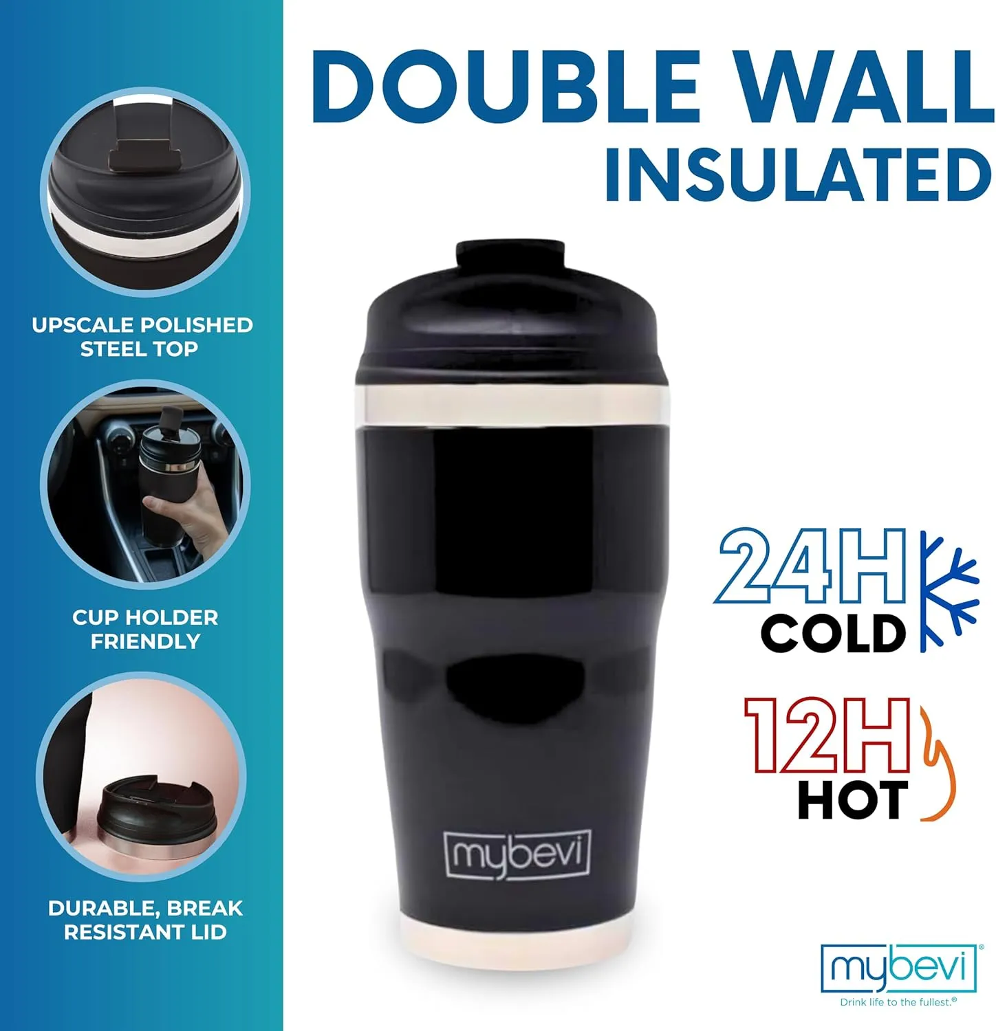 MyBevi Retro Wave Stainless Steel Premium Grade Insulated Travel Tumbler (12 oz Black, 12 oz)