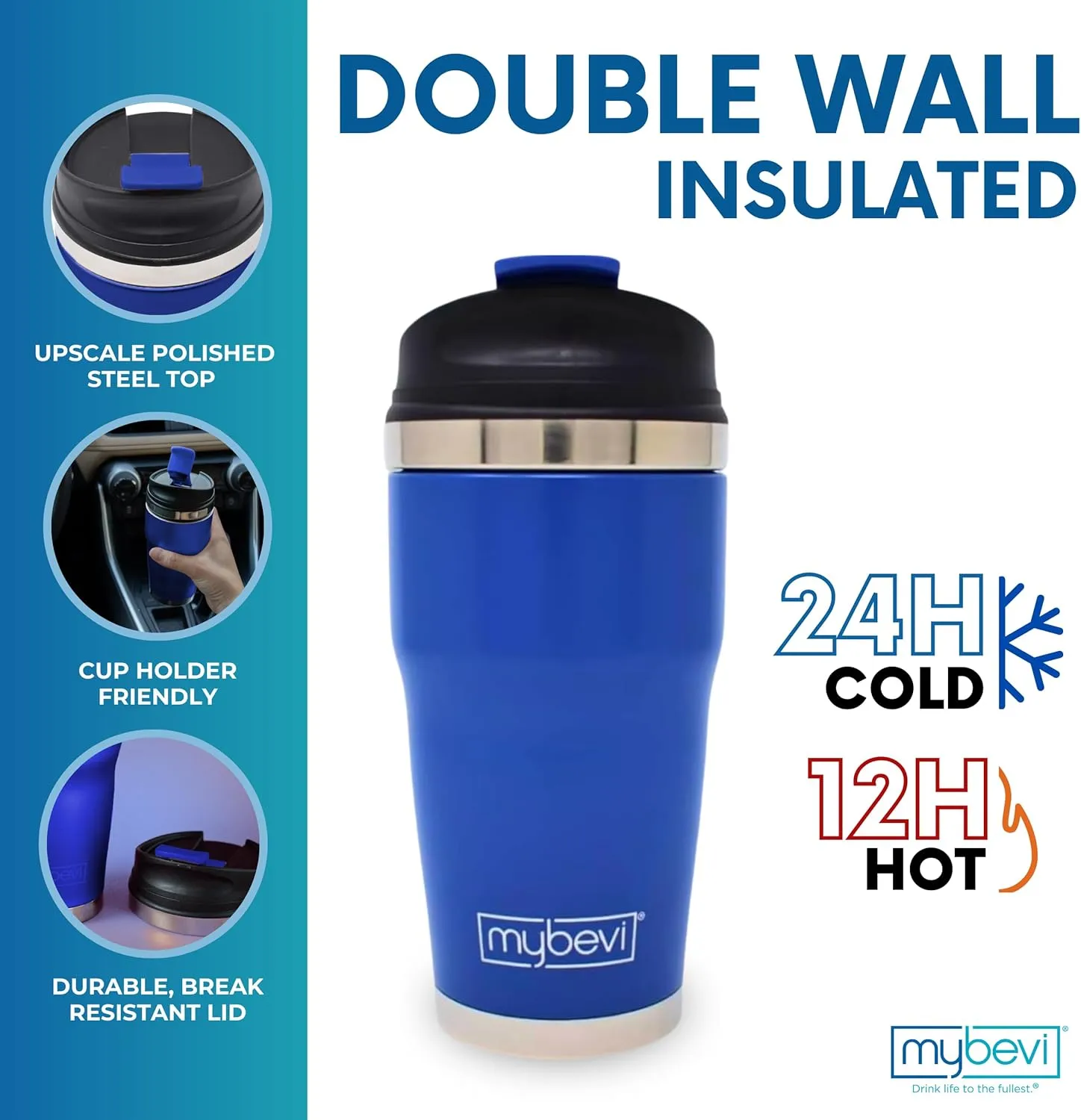 MyBevi Retro Wave Stainless Steel Premium Grade Insulated Travel Tumbler (12 oz Matte Navy, 12 oz)