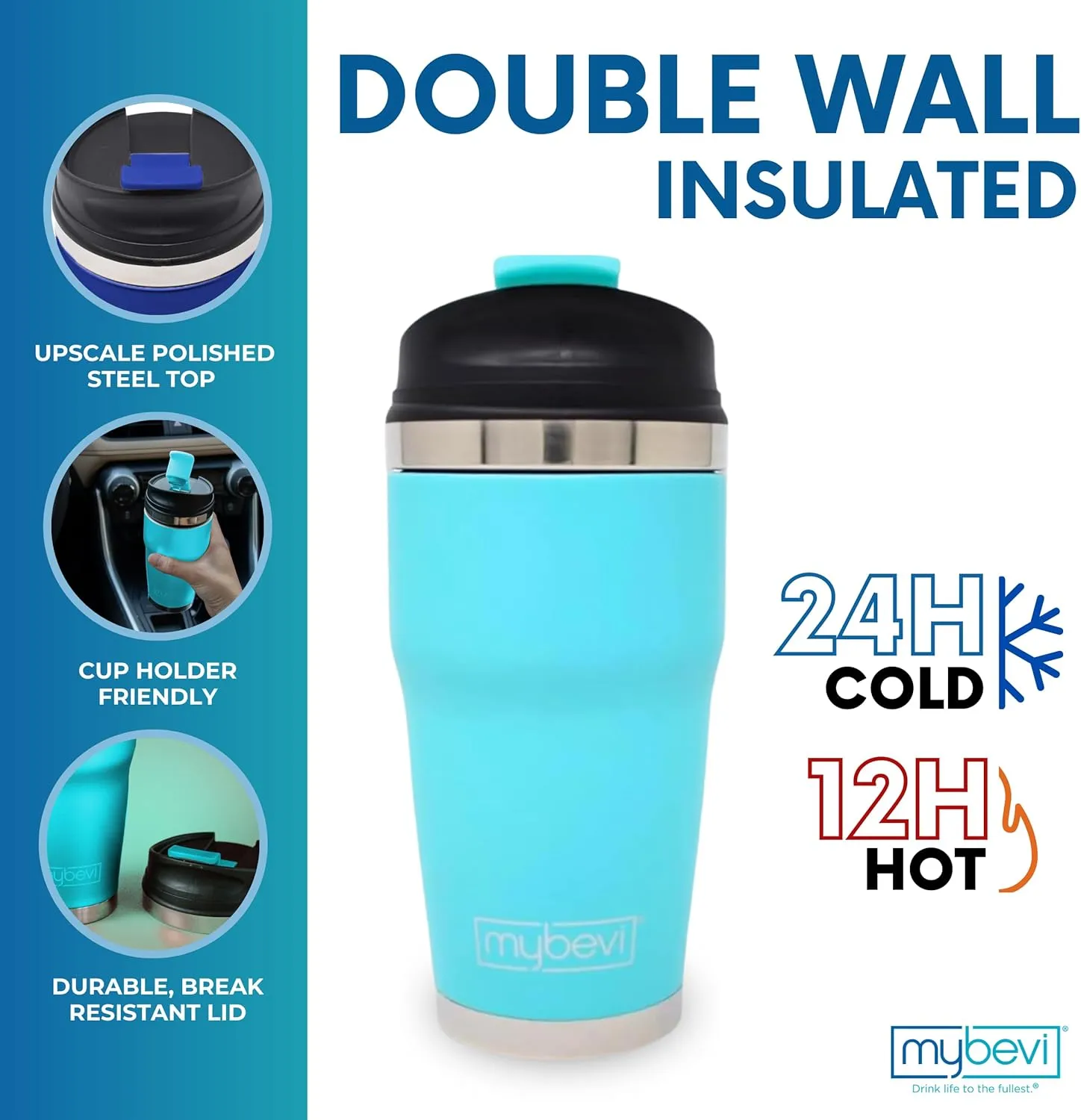 MyBevi Retro Wave Stainless Steel Premium Grade Insulated Travel Tumbler (12 oz Matte Turquoise, 12 oz)