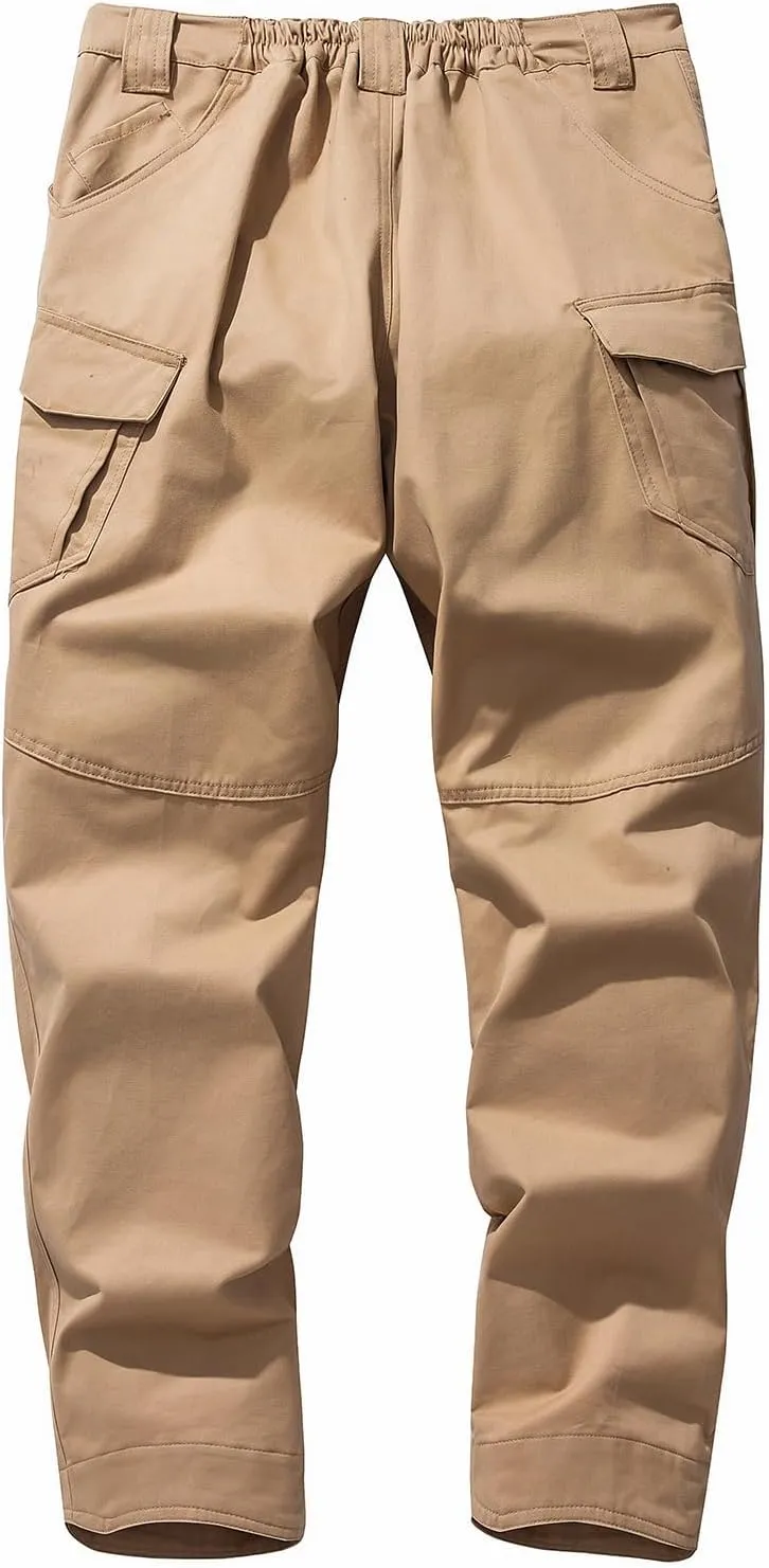 Mylldey Men's Hiking Pants Relaxed Fit Cotton Mens Work Pants Elastic Waist Cargo Mens Tactical Outdoor Pants