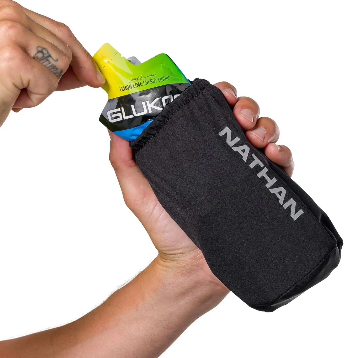 Nathan Handheld Soft Flask 18oz - Exo-Draw Insulated Collapsible Bottle - Grip-Free Strap & Rigid ExoSpine for Comfort/Support - Breathable Mesh Strap - Ideal Running/Hiking, Pinnacle, Black