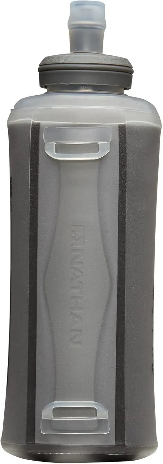Nathan Handheld Soft Flask 18oz - Exo-Draw Insulated Collapsible Bottle - Grip-Free Strap & Rigid ExoSpine for Comfort/Support - Breathable Mesh Strap - Ideal Running/Hiking, Pinnacle, Black
