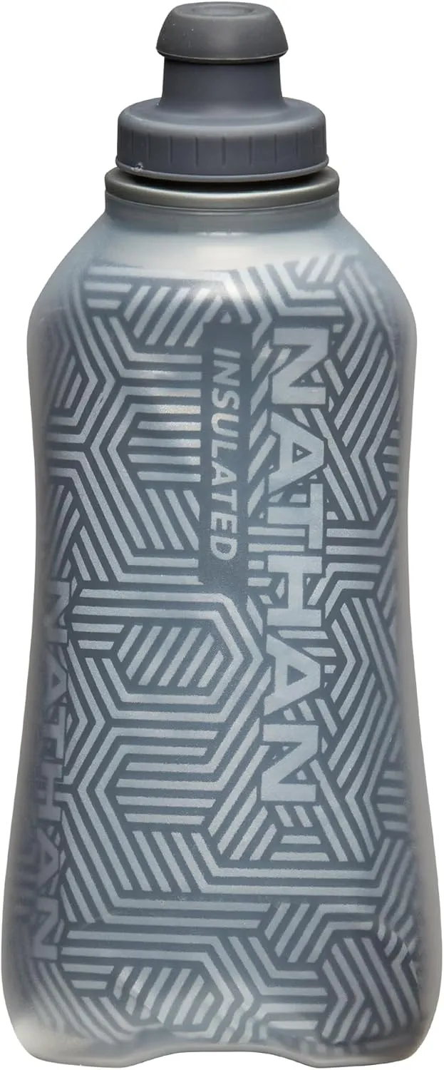 Nathan Insulated Handheld Flask 18oz - Double-Wall Insulation - Ergonomic Grip with Blast Valve Cap - Secure Pockets for Phone/Keys - Reflective - Ideal for Running, SpeedDraw 2, Deep Blue
