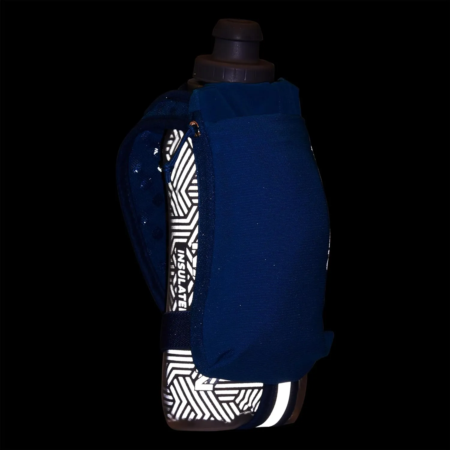 Nathan Insulated Handheld Flask 18oz - Double-Wall Insulation - Ergonomic Grip with Blast Valve Cap - Secure Pockets for Phone/Keys - Reflective - Ideal for Running, SpeedDraw 2, Deep Blue
