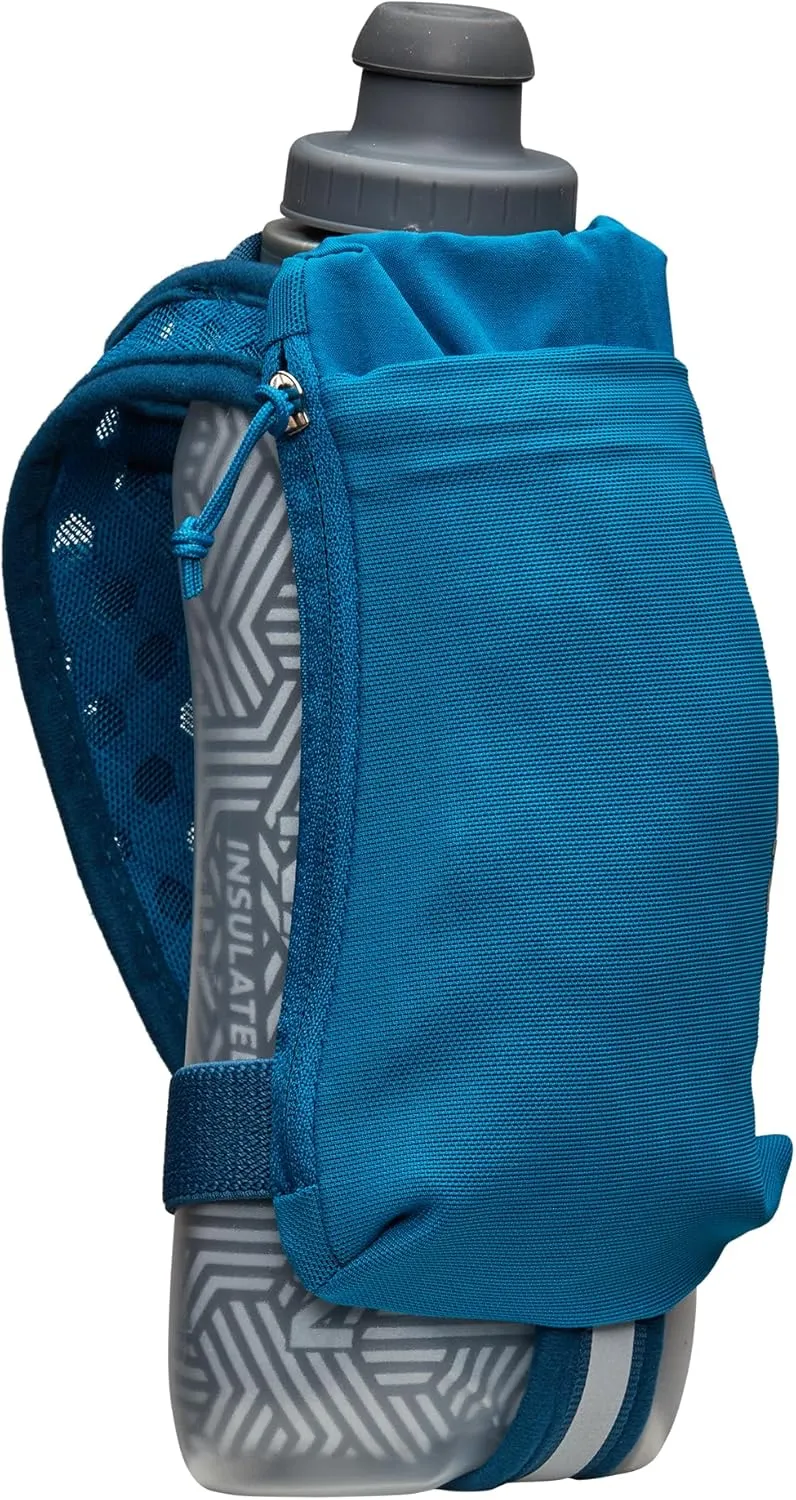 Nathan Insulated Handheld Flask 18oz - Double-Wall Insulation - Ergonomic Grip with Blast Valve Cap - Secure Pockets for Phone/Keys - Reflective - Ideal for Running, SpeedDraw 2, Deep Blue