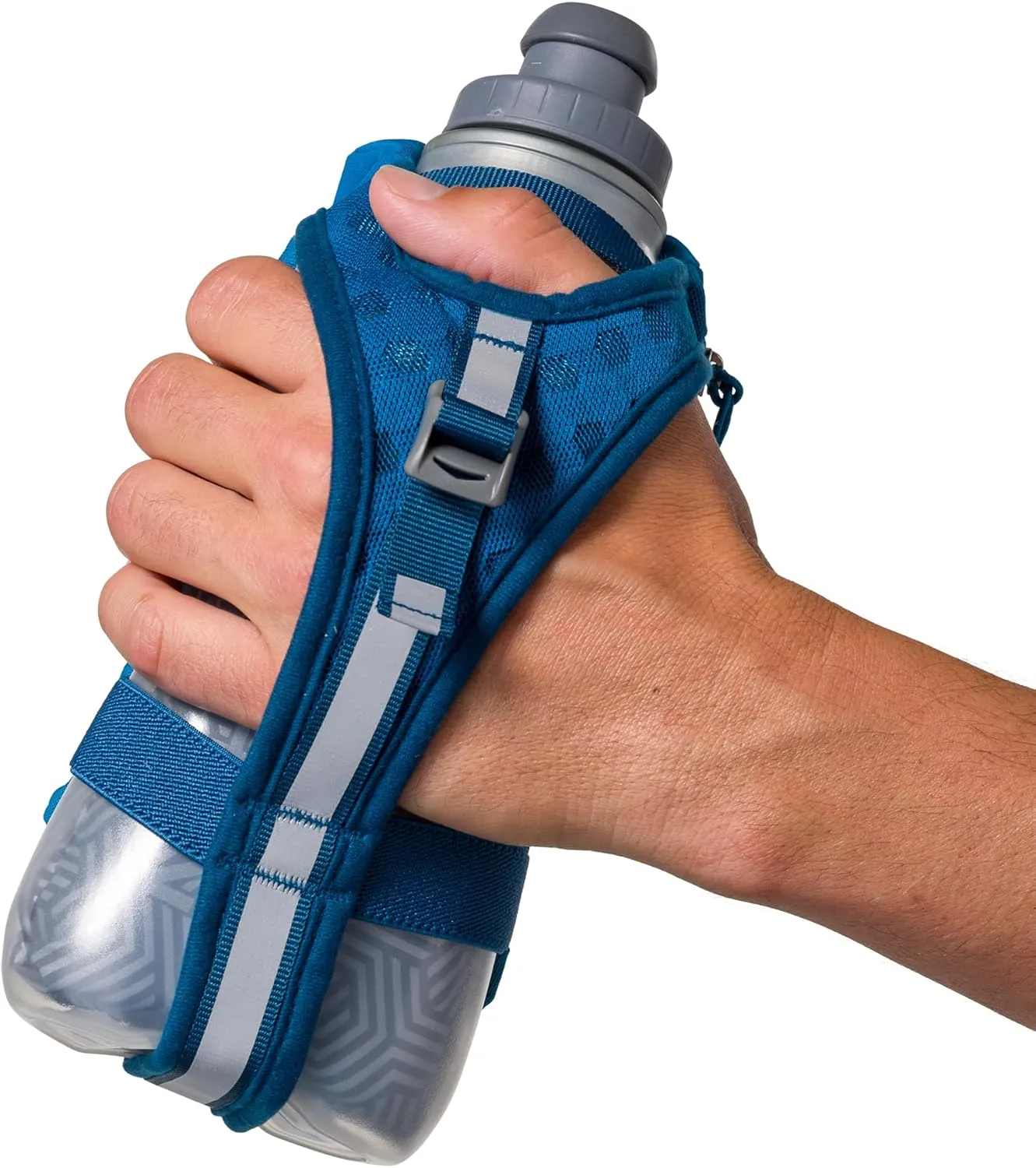 Nathan Insulated Handheld Flask 18oz - Double-Wall Insulation - Ergonomic Grip with Blast Valve Cap - Secure Pockets for Phone/Keys - Reflective - Ideal for Running, SpeedDraw 2, Deep Blue