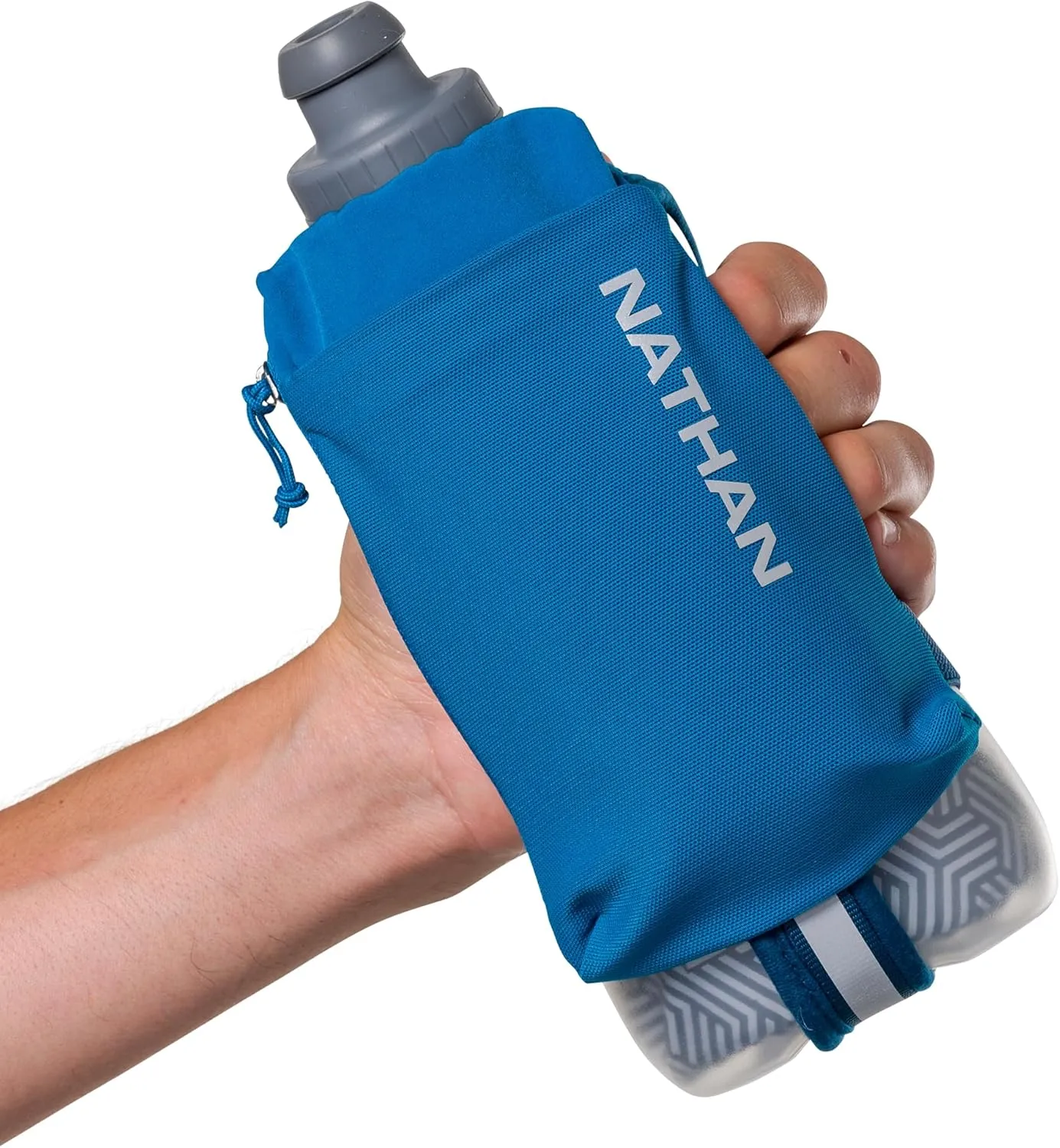 Nathan Insulated Handheld Flask 18oz - Double-Wall Insulation - Ergonomic Grip with Blast Valve Cap - Secure Pockets for Phone/Keys - Reflective - Ideal for Running, SpeedDraw 2, Deep Blue