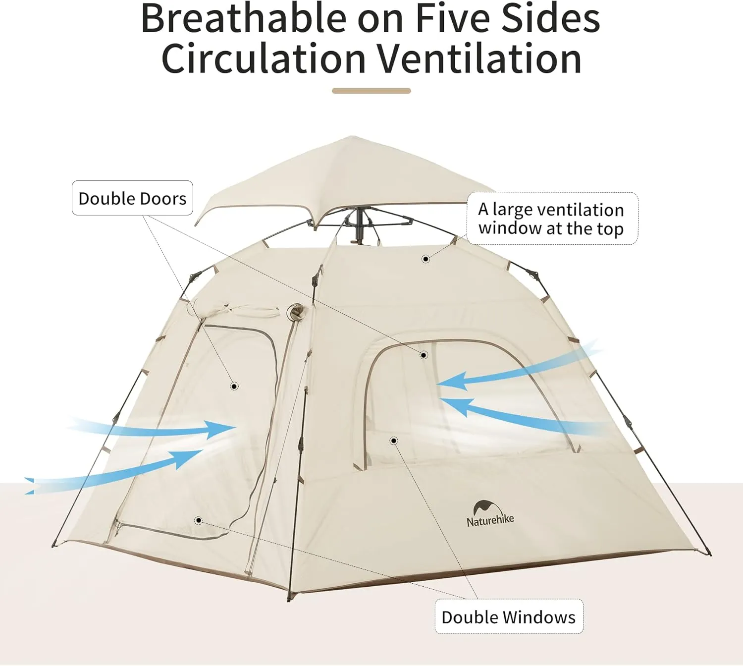 Naturehike Ango Camping Tent,3 Person 4 Person Instant Cabin Tent,Easy Setup Pop up Tents for Camping,3-4 People Family Camp Tent