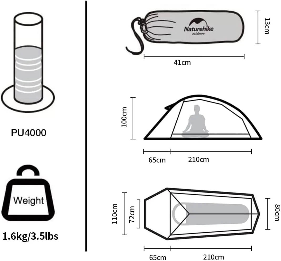 Naturehike Cloud-Up 1 Person Tent, Lightweight Backpacking Tents for One Man, Waterproof Ultralight One Person Tent for Camping Hiking Backpacking