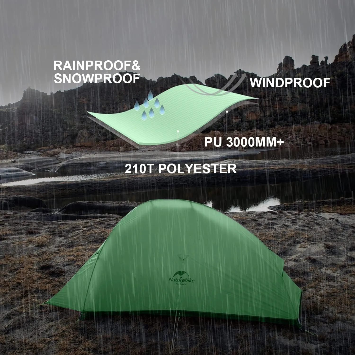 Naturehike Cloud Up Free Standing 2 Person Backpacking Tent Ultralight Nylon Double Layer Camping Tents for Two Person
