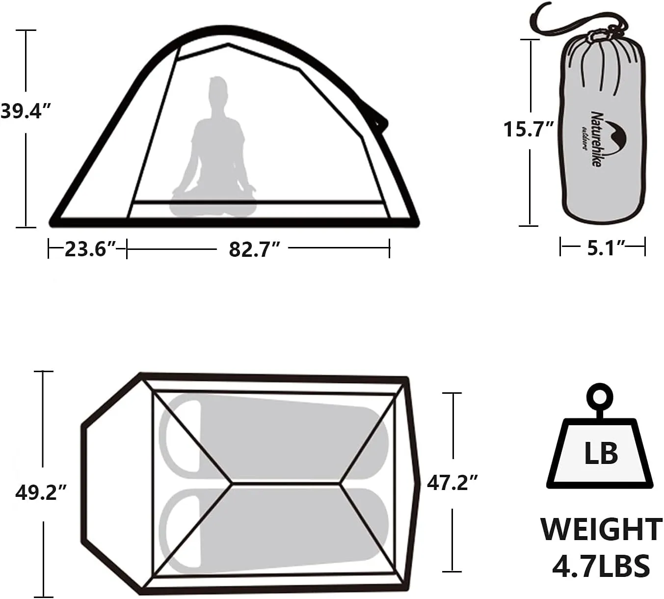 Naturehike Cloud Up Free Standing 2 Person Backpacking Tent Ultralight Nylon Double Layer Camping Tents for Two Person