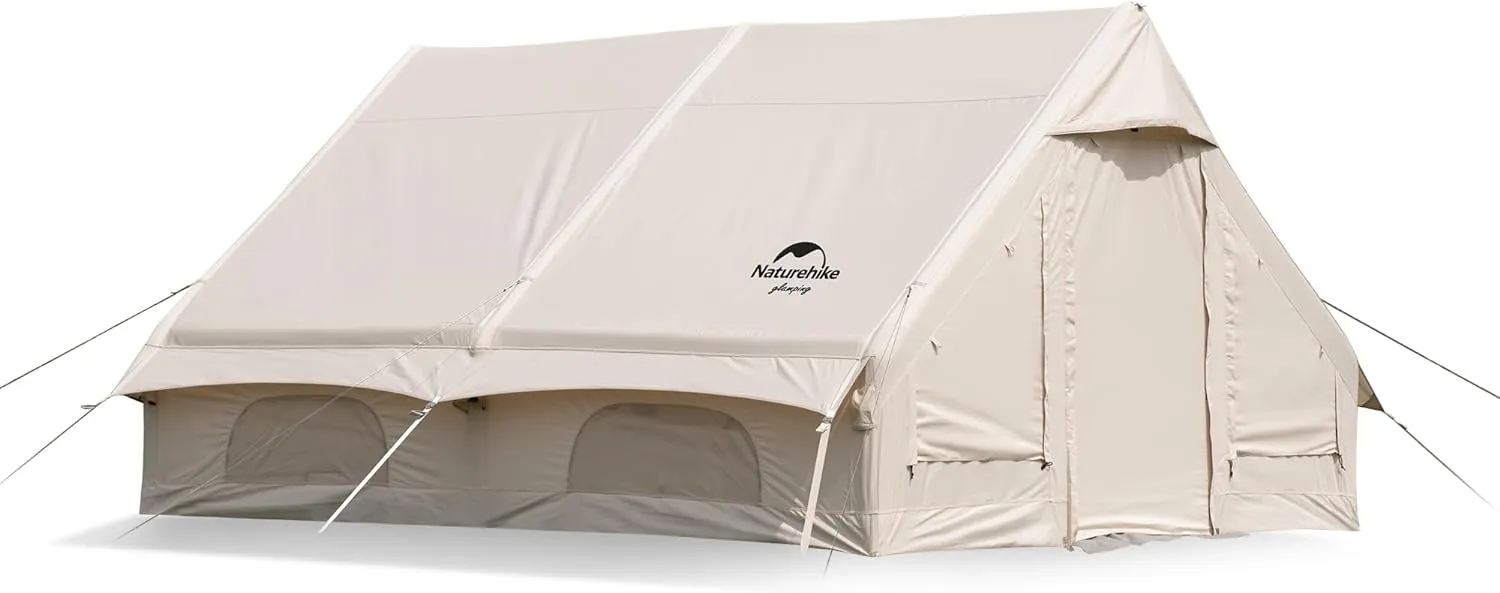 Naturehike Inflatable House Tent for Camping, Breathable Cotton Glamping Tent with Pump, Large Room 4 Season House for 4-8 Person